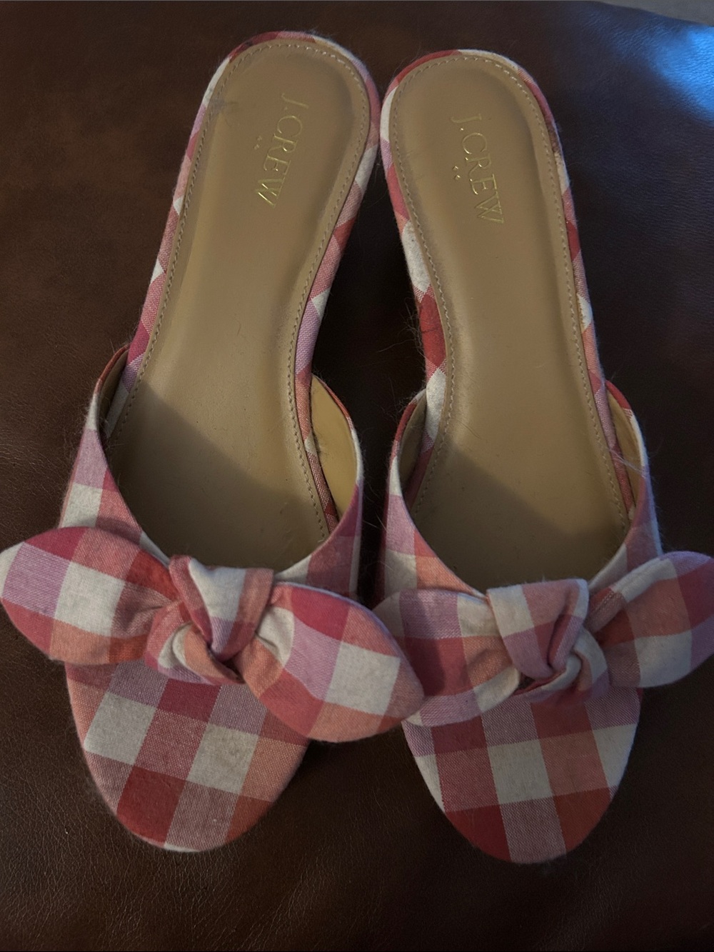 J. Crew Pink and White Gingham Knot Mules - Picture 2 of 6